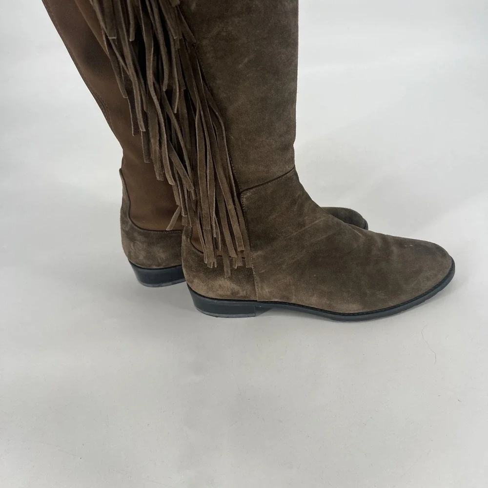 Stuart Weitzman Mane Fringe Suede OTK Boots Green Womens 7.5 Boho Western